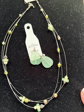 Solares sea glass green Necklace and Earrings Set